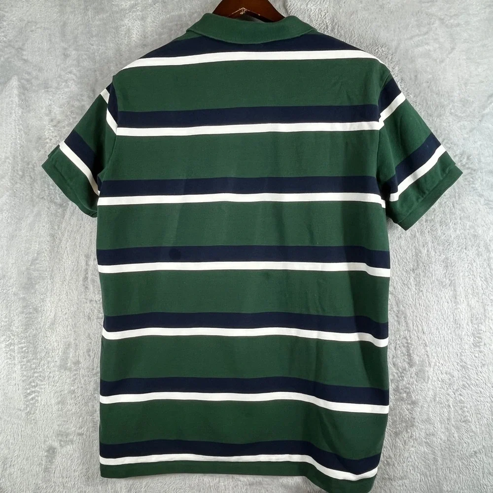 Polo Ralph Lauren XL Custom Fit Green Stripe Polo Shirt Yellow Pony Pique Cotton